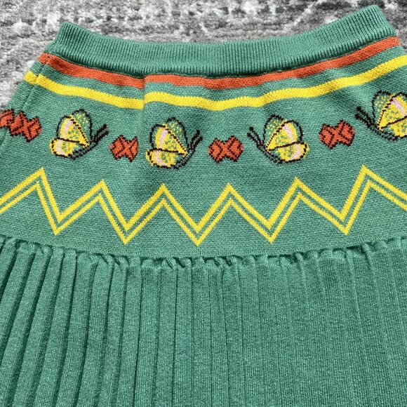 PP Town Butterfly Sweater Knit Pleated Skirt Girls Size 12 Green Yellow Tennis - Picture 2 of 8
